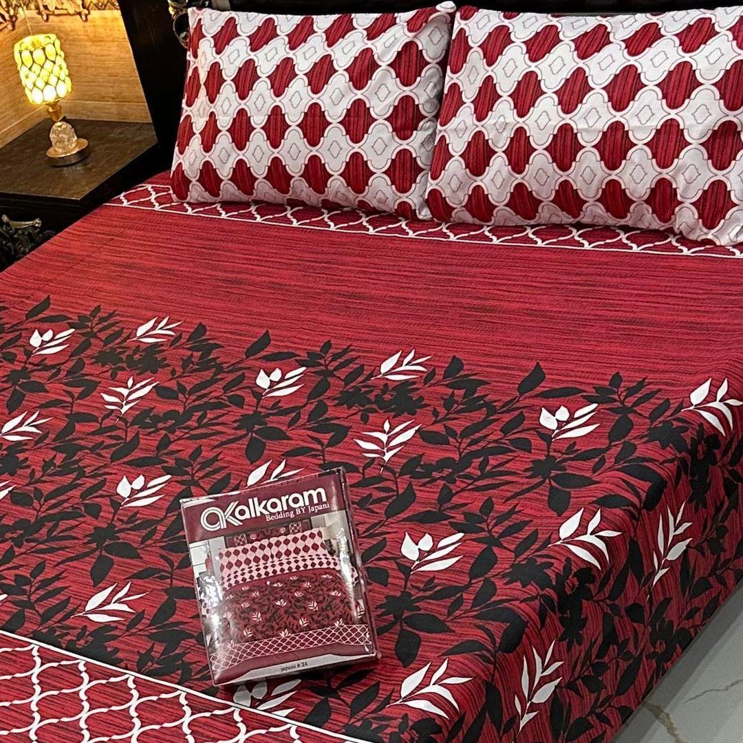 3 Pcs Cotton Salonica Printed Double BedSheet