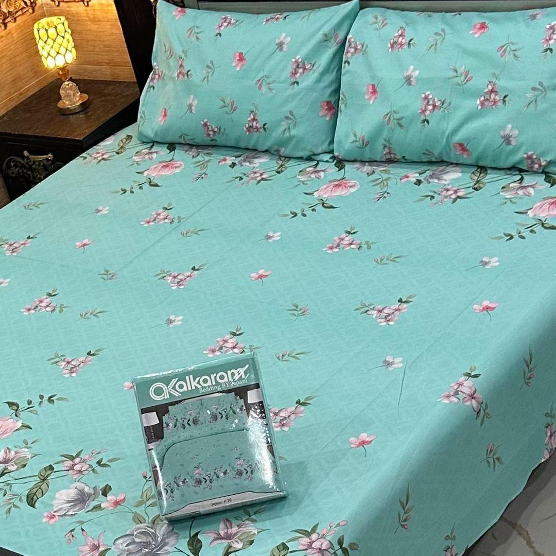 3 Pcs Cotton Salonica Printed Double BedSheet