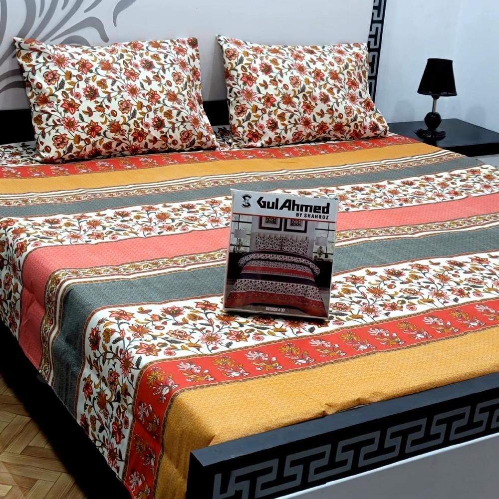 3 Pcs Cotton Salonica Printed Double BedSheet