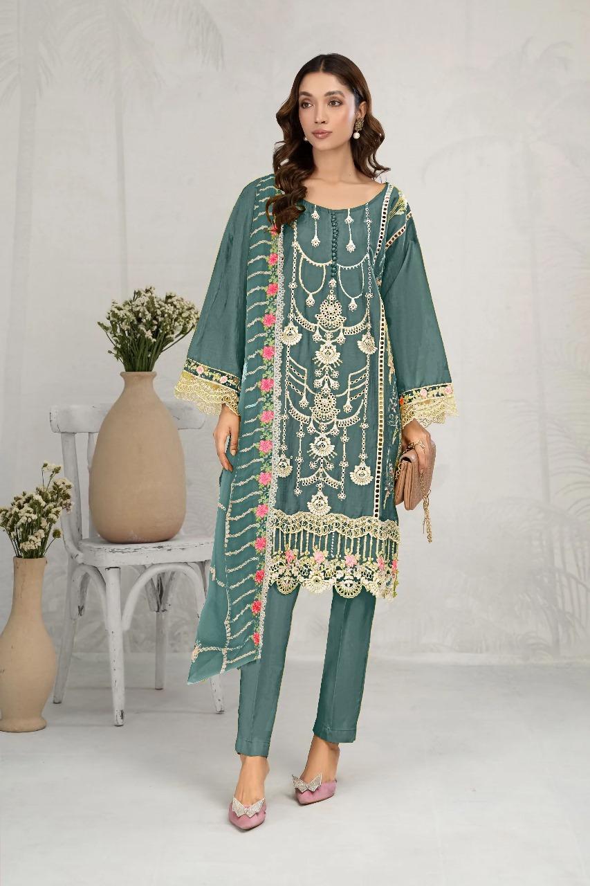 3 Pcs Women's Unstitched Embroidered Viscose Plain Suit